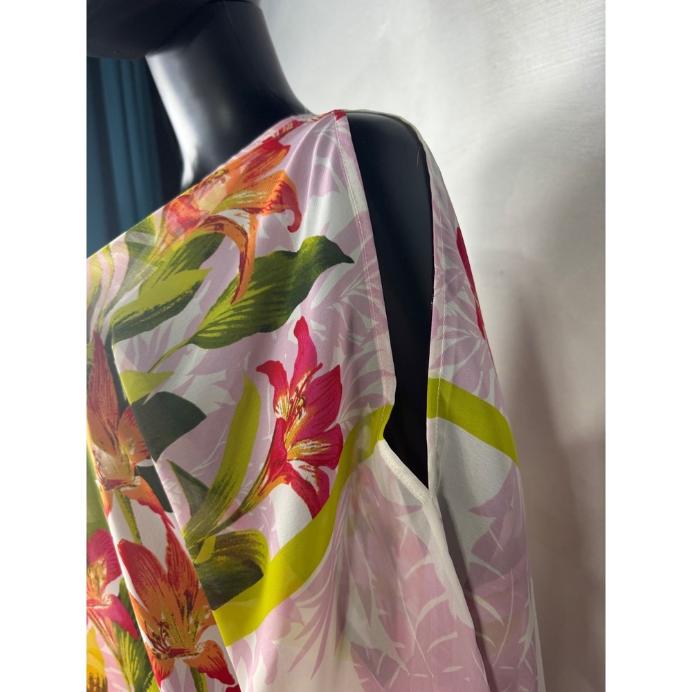 Susan Graver‎ Floral Print V Neck Caftan Top 2X 3XL Pink Orange Green - Picture 6 of 13